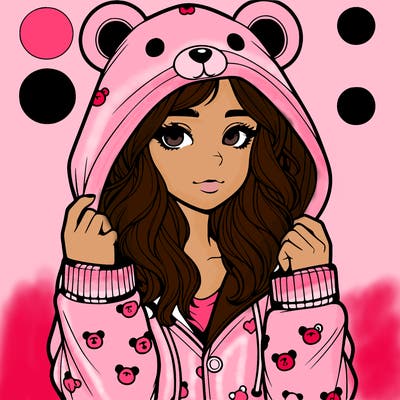 realistic girl in a animal pjs hoodie