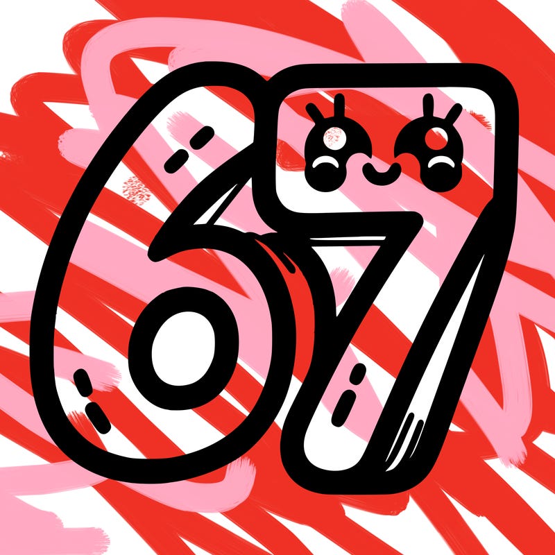 the numbers 67
