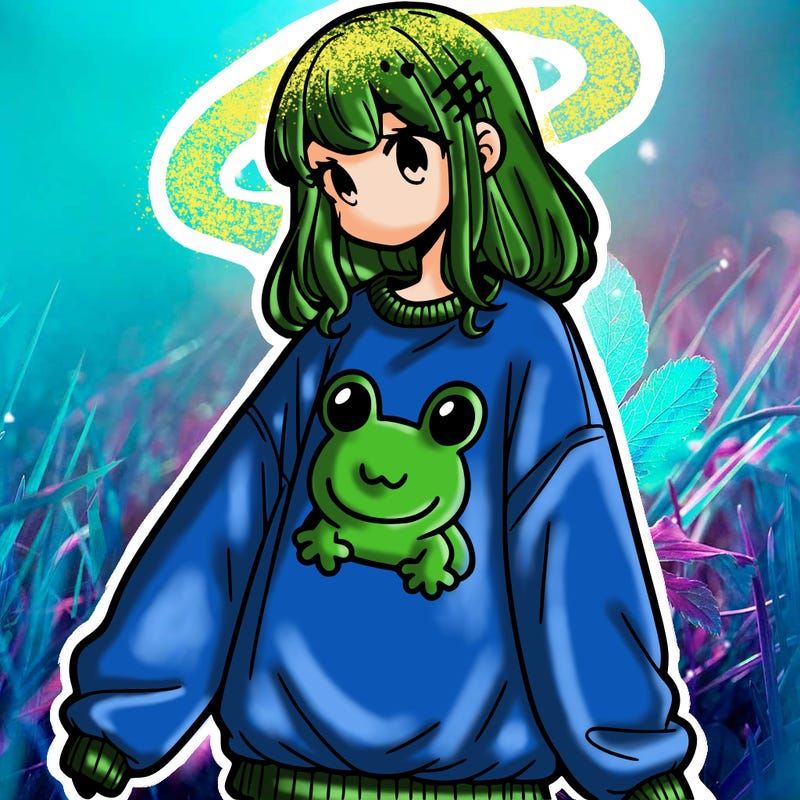 girl wearing frogging sweatshirt