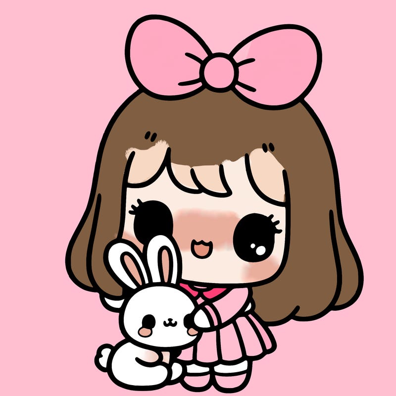 cute cartoon girl holding a cute bunny