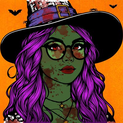 a witch with glasses realistic