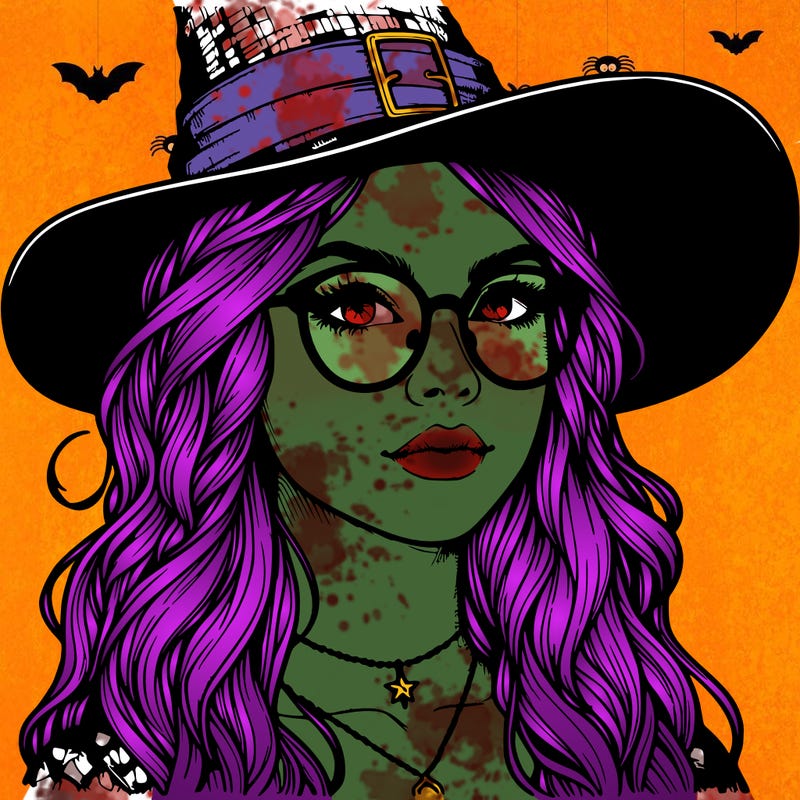 a witch with glasses realistic