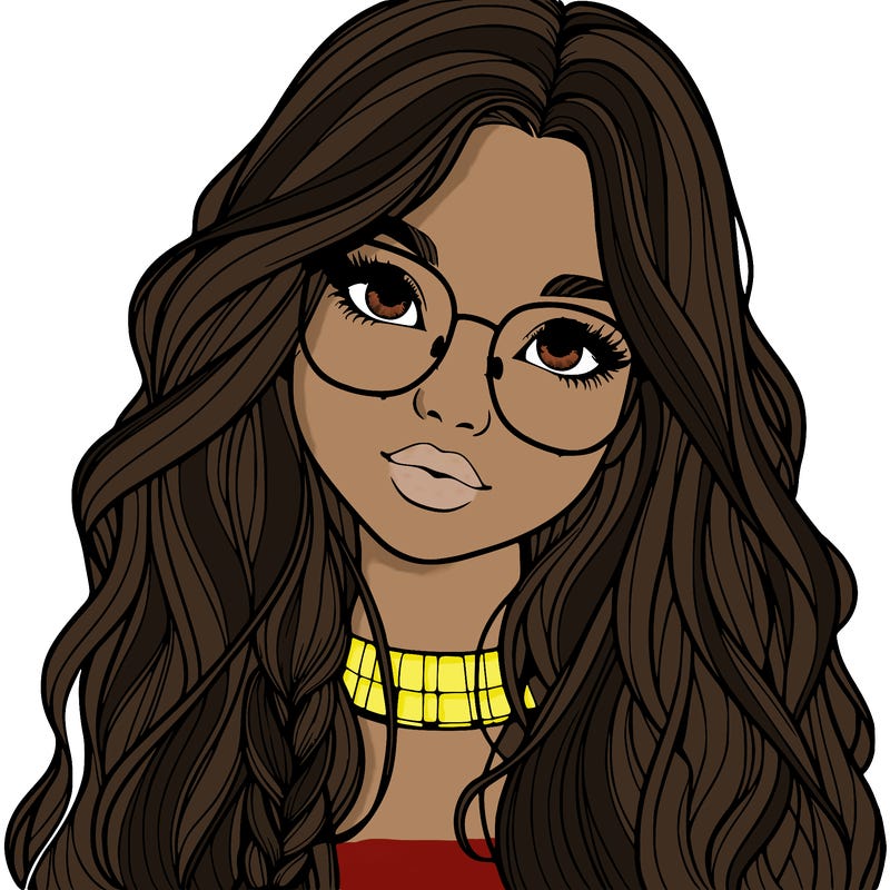 girl with long hair and freckles and glasses realistic