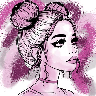 realistic girl with buns on the top of her head