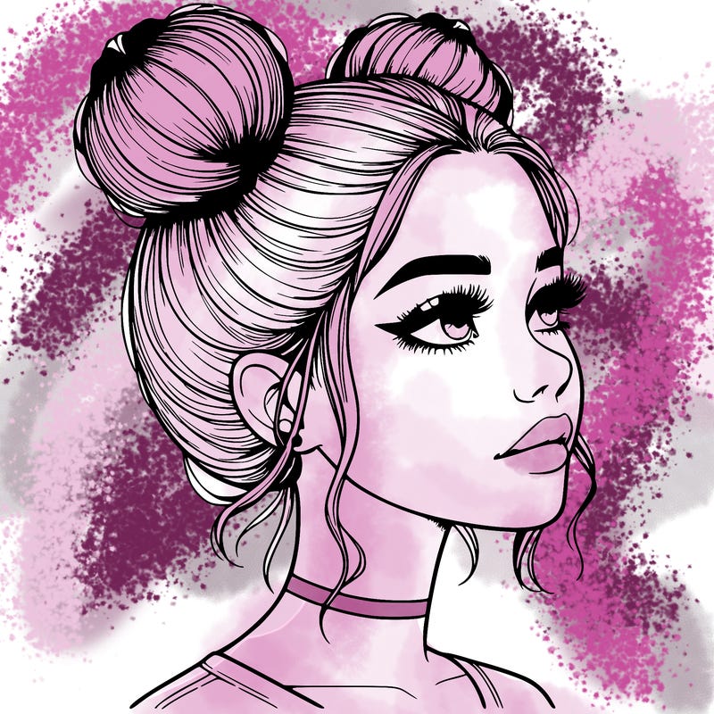 realistic girl with buns on the top of her head