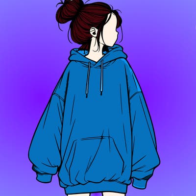 realistic girl with a oversized sweatshirt on and a bun