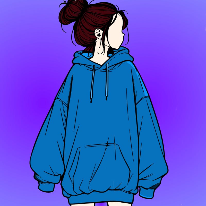 realistic girl with a oversized sweatshirt on and a bun
