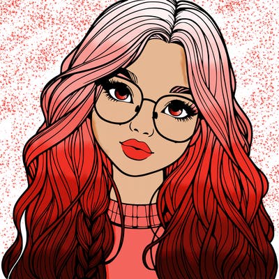 girl with long hair and freckles and glasses realistic