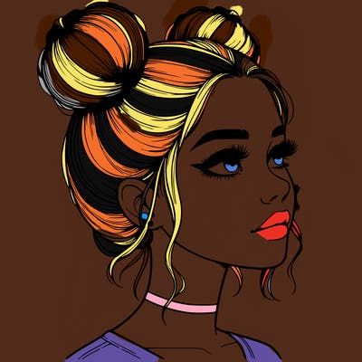 realistic girl with buns on the top of her head