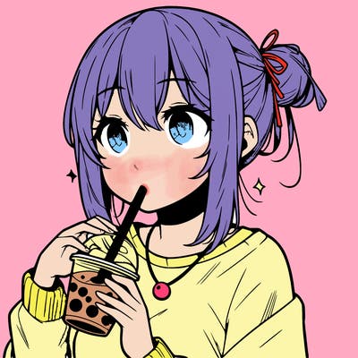 manga character drinking boba