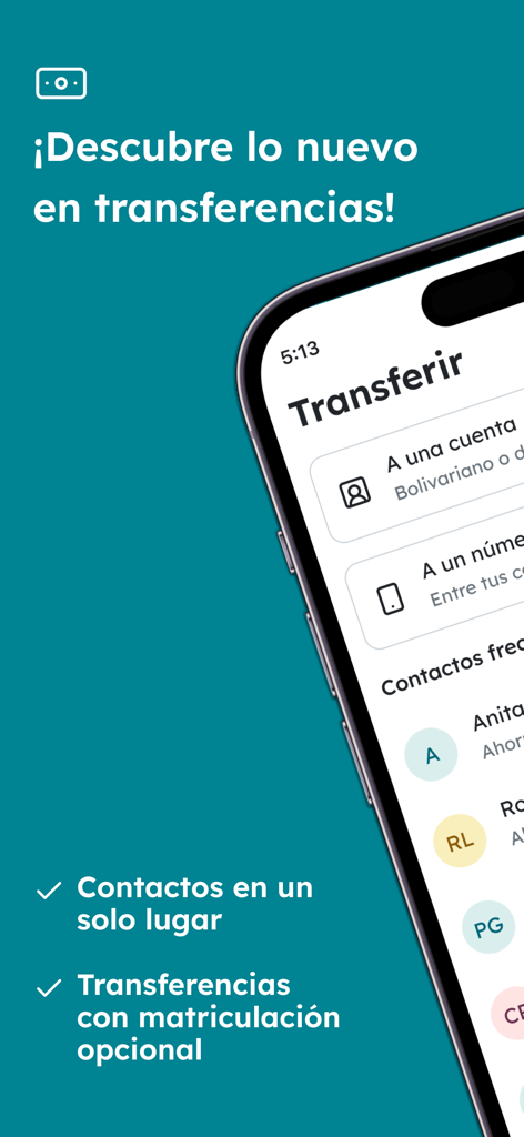 Banco Bolivariano - Banco Bolivariano mobile app interface showing transfer options and frequent contacts
