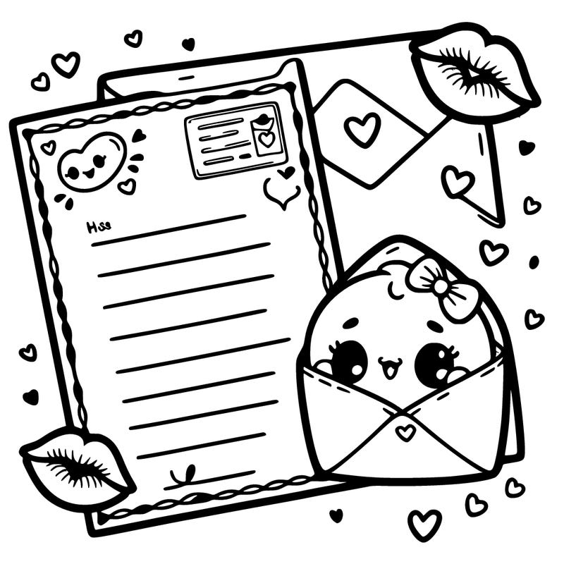 letter card, and kisses, for valentine day