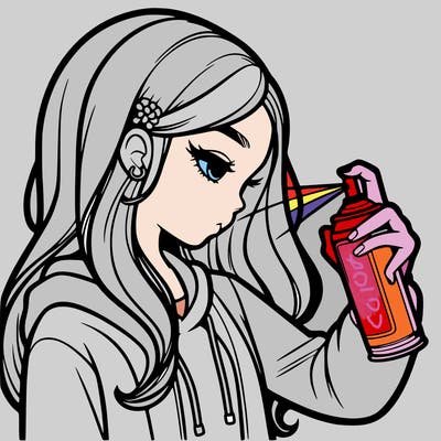 a realistic girl spray painting