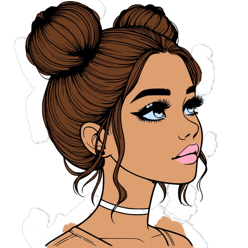 realistic girl with buns on the top of her head
