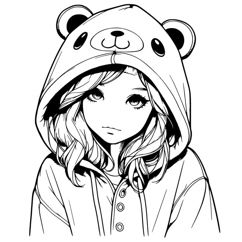 realistic girl in a animal pjs hoodie