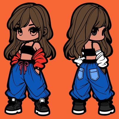 girl in crop top and baggy pants