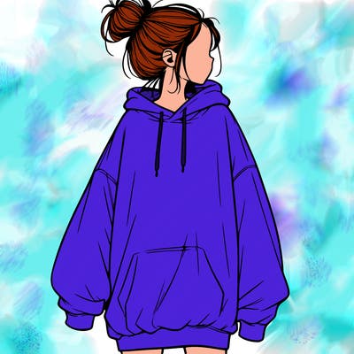 realistic girl with a oversized sweatshirt on and a bun