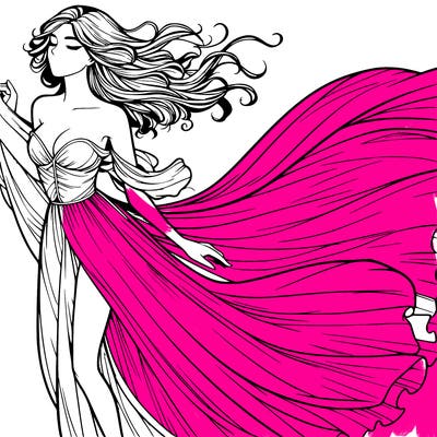 realistic woman in dress flowing the the wind