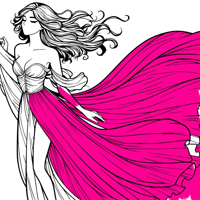 realistic woman in dress flowing the the wind