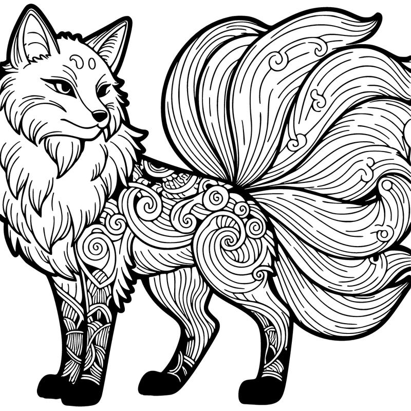 detailed nine tailed fox