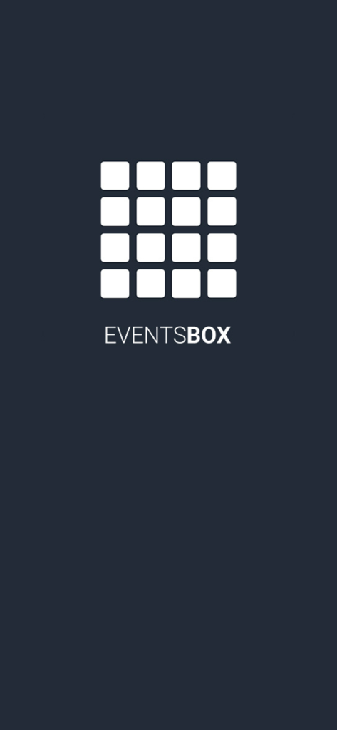 Eventsbox by Meetmaps - Eventsboxアプリのロゴとテキストが暗い背景に表示されています