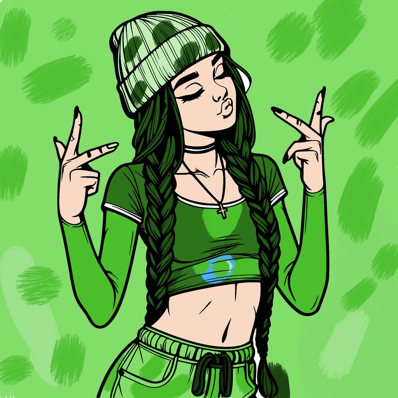 realistic teenage girl with braids and a beanie and crop top doing 🫶🏼