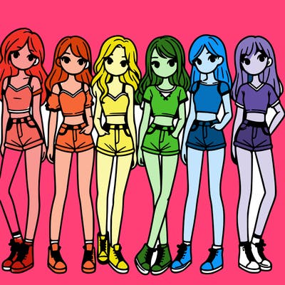 a group of girls wearing crop tops and shorts