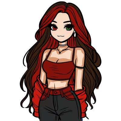 long haired girl with crop top and jeans