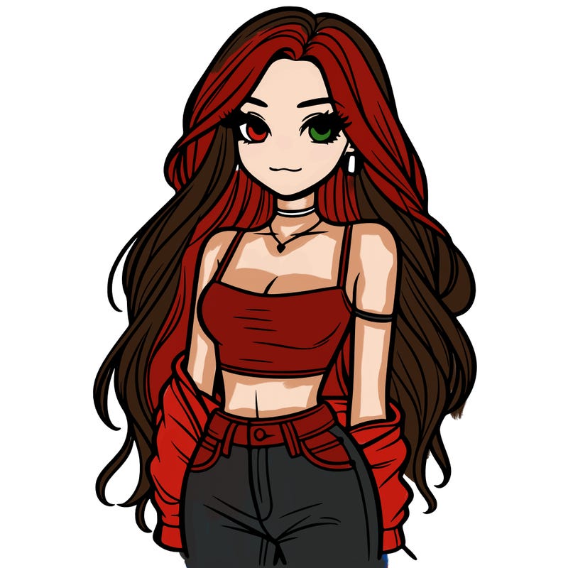 long haired girl with crop top and jeans
