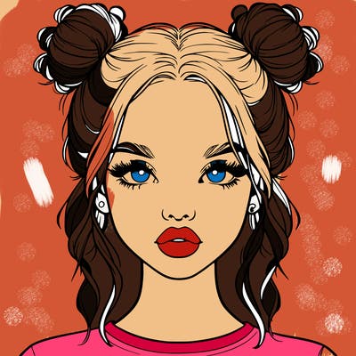 realistic girl with two buns in hair and lips