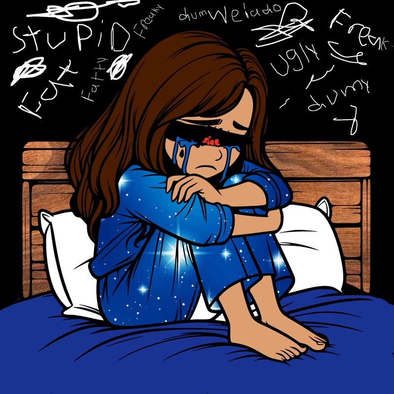 realistic girl crying on her bed over a break up