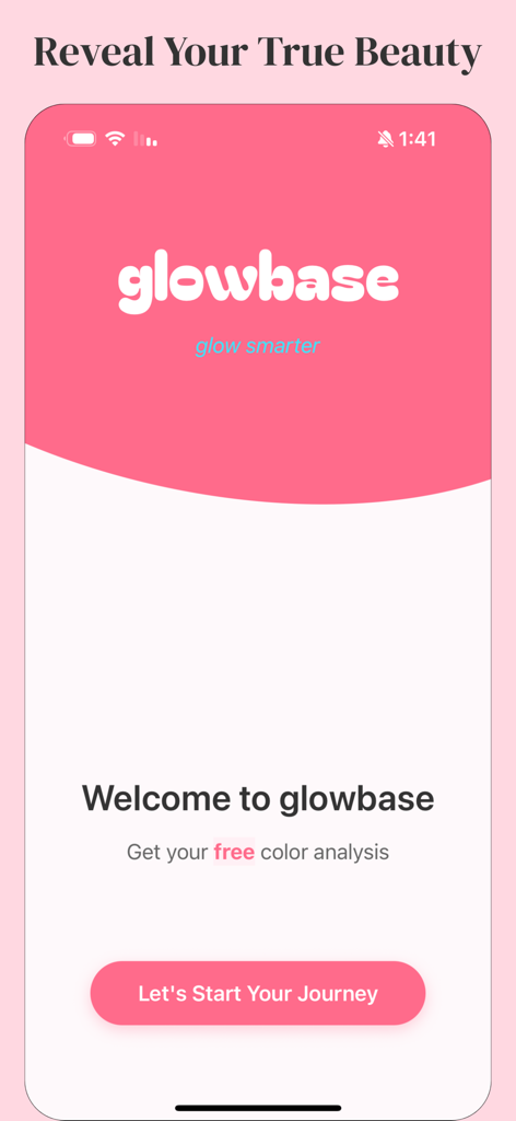Glowbase - Welcome screen of the Glowbase app for personal color analysis.