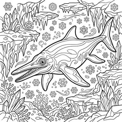 Discover a prehistoric marvel in a frosty setting with this unique Leptopterygius Winter Wonderland coloring page. Bring this powerful ichthyosaur and its icy habitat to life with your favorite colors.