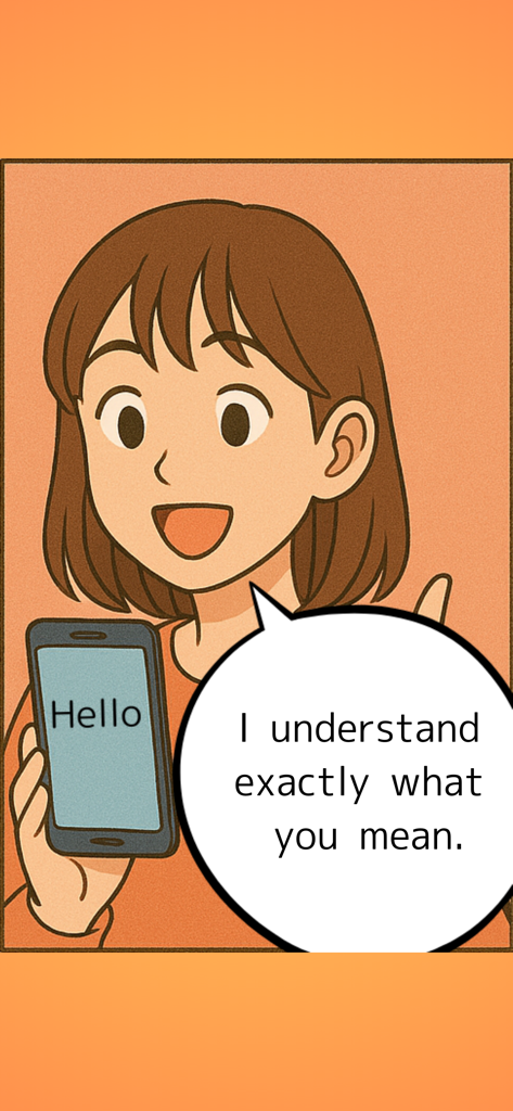 Speech-to-Text-App - Illustration einer lächelnden Frau, die eine Sprach-zu-Text-App zur Erleichterung von Gesprächen und Verständigung nutzt