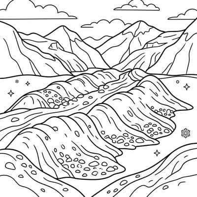 Dive into the fascinating world of geology with this captivating moraines coloring page, designed especially for young artists aged 4-8. Kids will love bringing these unique glacial landforms to life with their favorite colors, alongside majestic mountains and playful snow patterns.