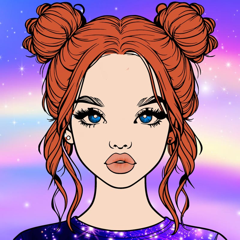 realistic girl with two buns in hair and lips