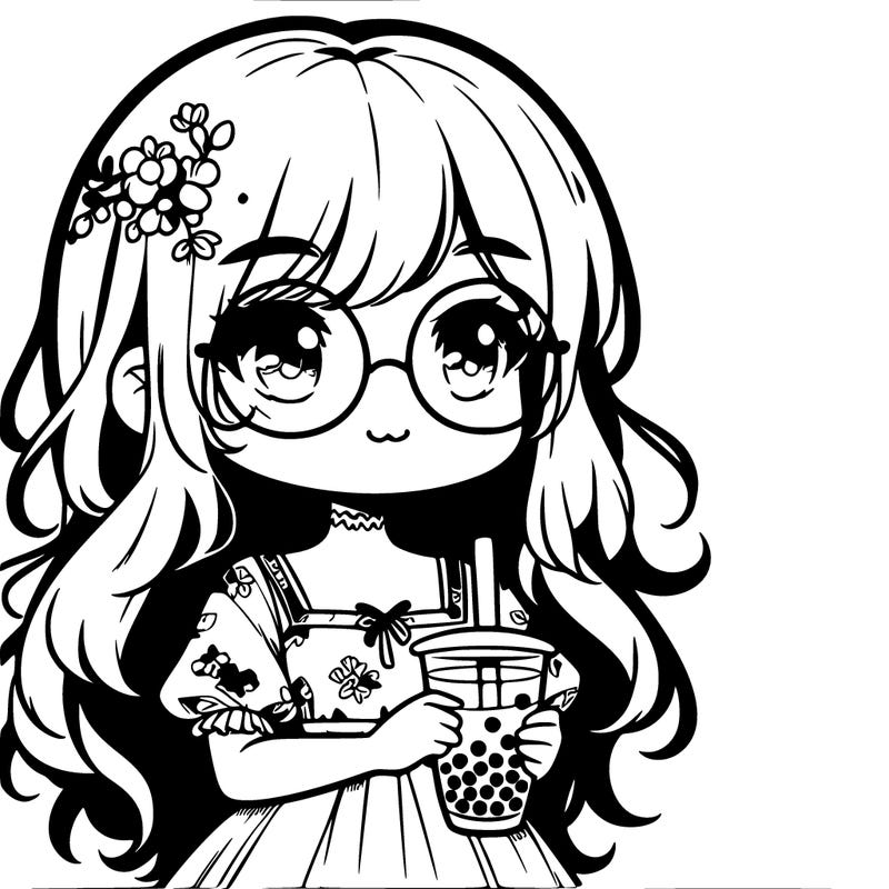 𝑔𝑖𝑟𝑙 𝑤𝑖𝑡ℎ 𝑐𝑢𝑡𝑒 𝑔𝑙𝑎𝑠𝑠𝑒𝑠 𝑎𝑛𝑑 𝑖𝑠 𝑖𝑛 𝑎 𝑐𝑢𝑡𝑒 𝑑𝑟𝑒𝑠𝑠 𝑤𝑖𝑡ℎ 𝑎 𝑏𝑢𝑏𝑏𝑙𝑒 𝑡𝑒𝑎 𝑖𝑛 ℎ𝑒𝑟 ℎ𝑎𝑛𝑑