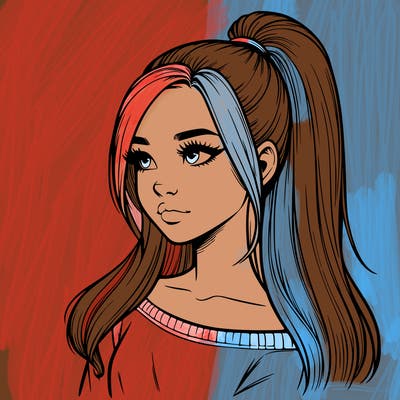 realistic girl with a high ponytail