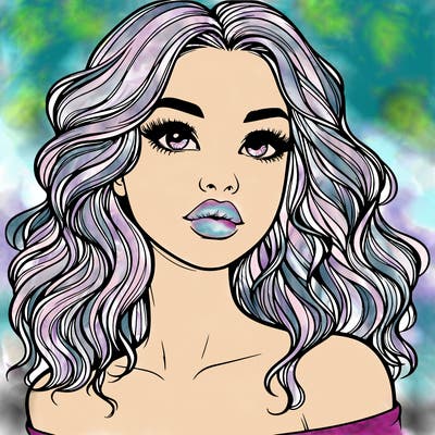 realistic girl with wavy hair and lips