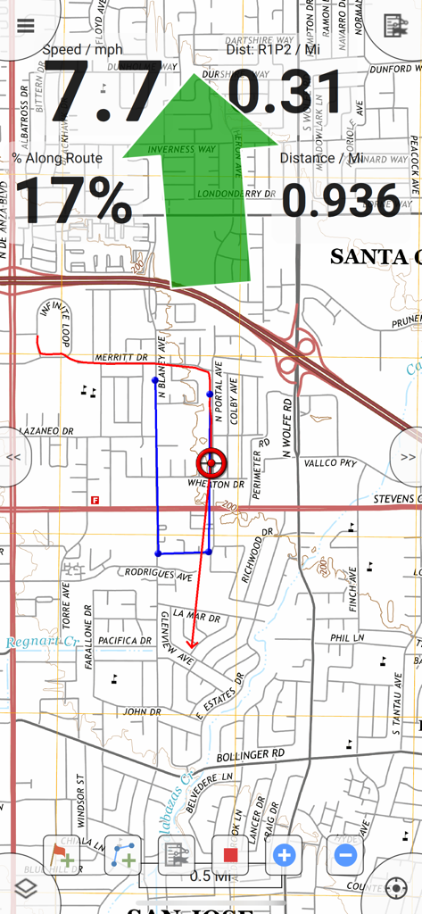 Memory-Map for All - GPS navigation screen showing map tracking with speed and distance information