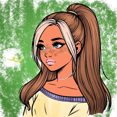 realistic girl with a high ponytail