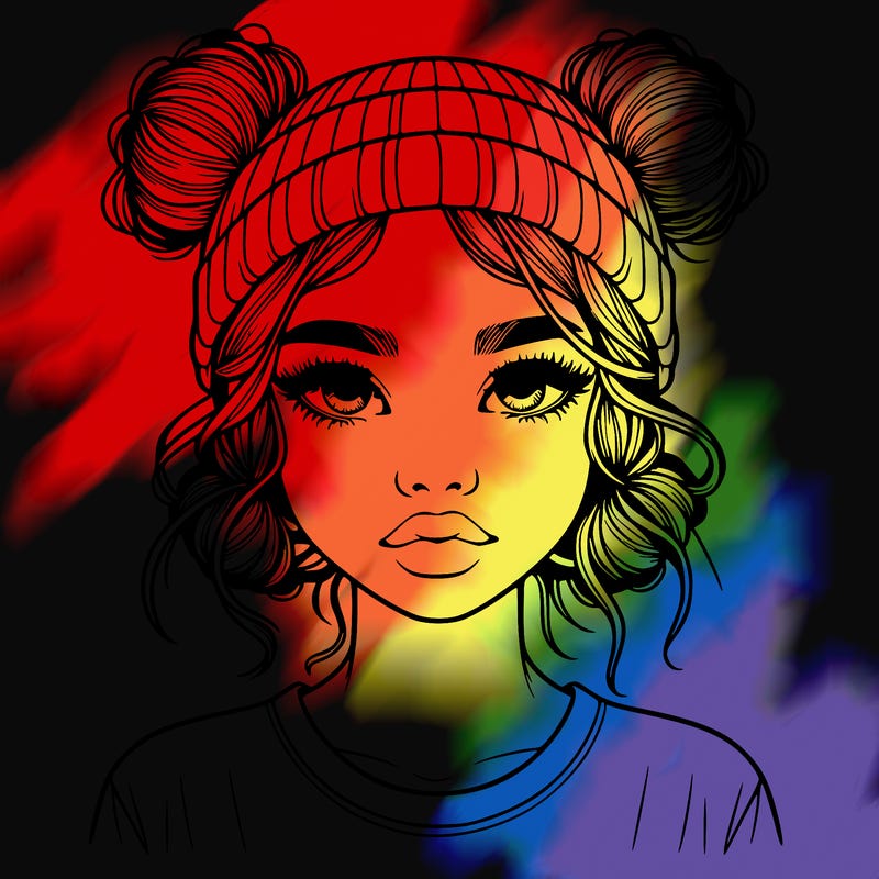 realistic girl with buns in her hair with a beanie on