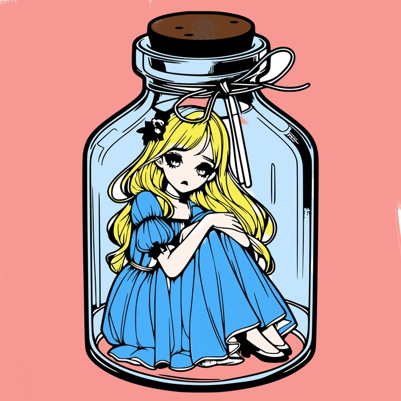 beautiful realistic girl trapped in bottle