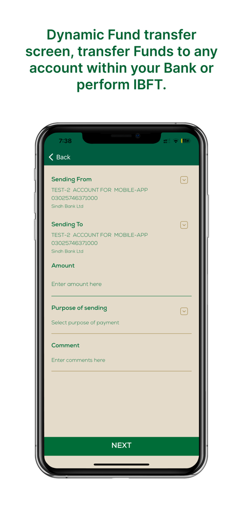 Sindh Bank - Sindh Bank mobile app fund transfer interface showing account selection and payment details