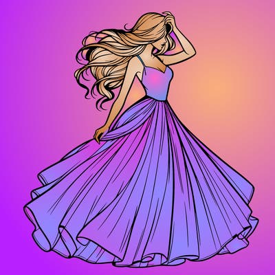 realistic woman with dress flowing in the wind