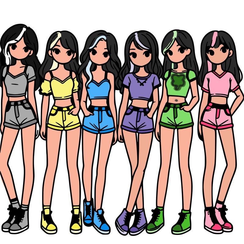 a group of girls wearing crop tops and shorts