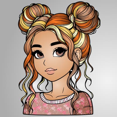 realistic girl with two buns in her hair