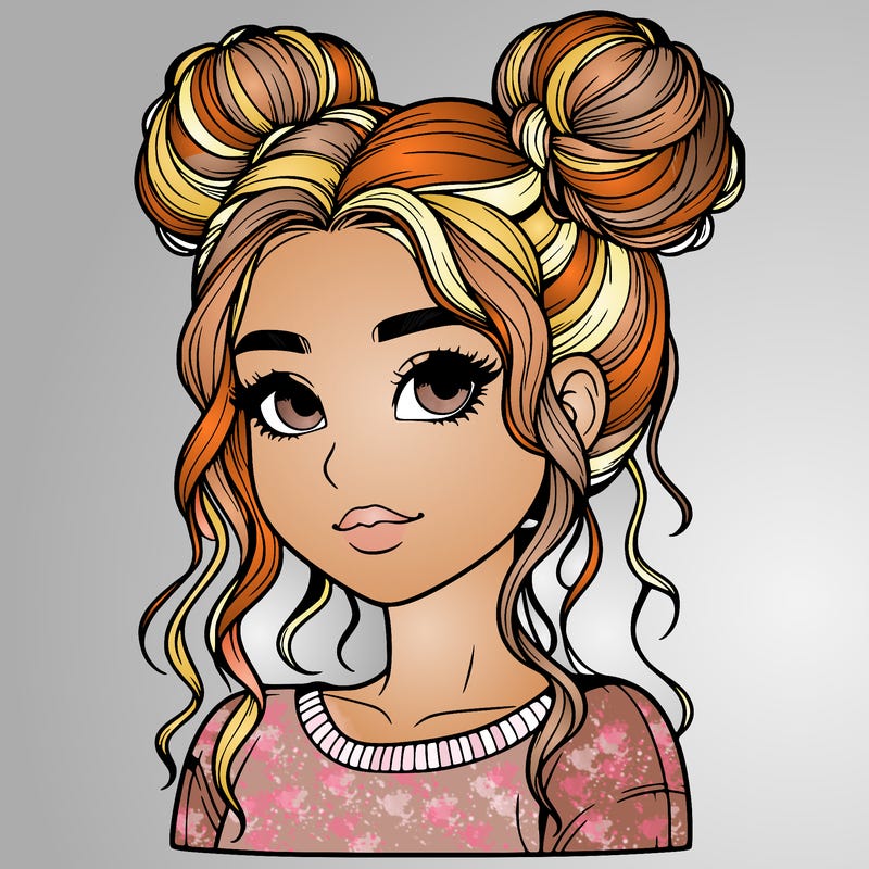 realistic girl with two buns in her hair