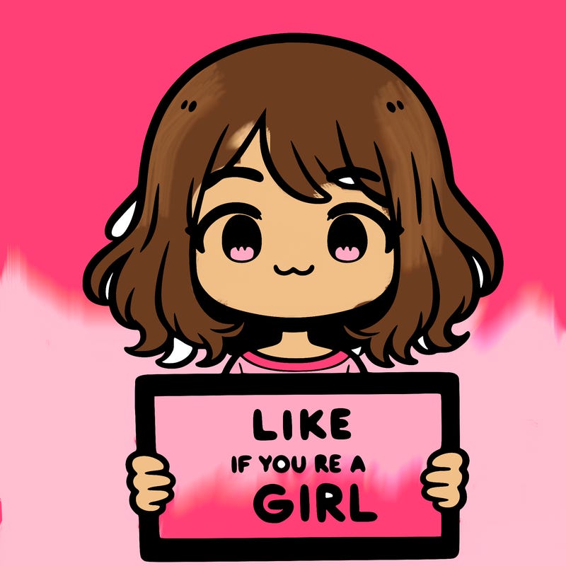 a cute girl holding a sign that says like if you’re a girl