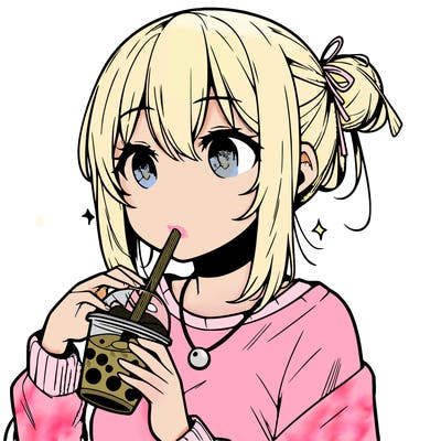 manga character drinking boba